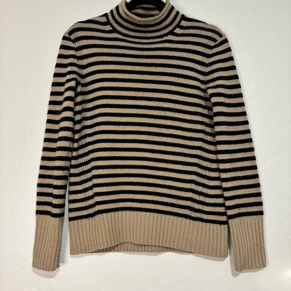 J.Crew Cashmere Wool Black and Tan Striped Long Sleeve Mock Neck Sweater XXS - Picture 7 of 12
